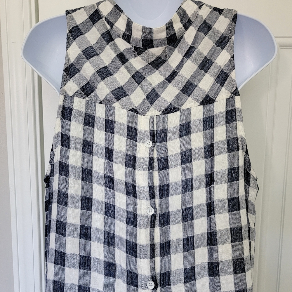 Cloth & Stone Anthropologie V Neck Sleeveless Gingham Blue White Dress Check L - Picture 8 of 13
